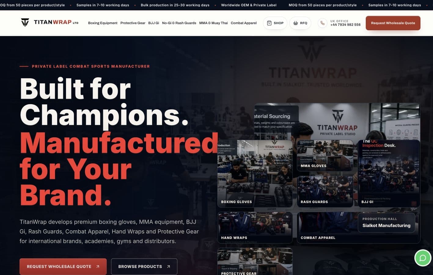 TitanWrap Ltd preview — combat sports and private-label manufacturing website
